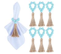Meplait 6 Pieces Wooden Bead Napkin Rings Boho Napkin Rings for Dining Table, Wedding Decoration (Blue)