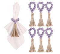 Meplait 6 Pieces Wooden Bead Napkin Rings Boho Napkin Rings for Dining Table, Wedding Decoration (Purple)