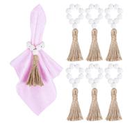 Meplait 6 Pieces Wooden Bead Napkin Rings Boho Napkin Rings for Dining Table, Wedding Decoration (White)