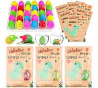 Mepmela Valentines Dinosaur Pary Favors, 30 Pack Valentines Day Cards with Dinosaur Eggs Hatching Bulk, Valentines Day Gifts for Kids Students Classroom Class Gifts Exchange