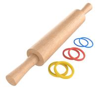 Mepple Classic Wooden Rolling Pin with Handle for Fondant, Pizza, Pies, Cookies, Pastries, Rolling Pin for Baking with 3 Multi-Color Thickness Rings, 17" x 2.5" Natural Beechwood Rolling Pin