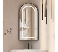 Mepplzian 40 x 80 Black Led Corner Mirror Cabinet for Bathroom,Arched Corner Bathroom Cabinets with Mirror,3 Color Lighted Mirrored Cabinet Wall Mounted with Storage