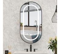 Mepplzian Bathroom Mirror Cabinets with Lights,Oval Bathroom Cabinets with Mirror,Black LED Mirrored Cabinet Wall Mounted with Adjustable Glass Shelves,Recessed Bathroom Mirrors with Storage,42x80