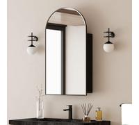 Mepplzian Black Bathroom Mirror Cabinet,Surface Mount Arched Mirrored Cabinets Bath Wall,Large Arch Mirrored Cabinets Wall Mounted,Bathroom Mirror with Storage 50x90 cm