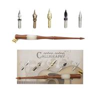Meprotal Wood Calligraphy Oblique Dip Pen Holder Set, Removable Nib Pen Handle with 5 Nibs for English Calligraphy Drawing Comic, Brown