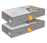 mepure 100L Large Underbed Storage, Under Bed Storage Box With Lid & Clear Window, Flat Underbed Clothes Storage Bags W/Zip Handle, Collapsible Fabric Long Bed Sheet Organizer For Towel Shoes, 2 Pack