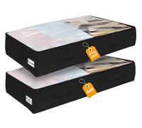 mepure 100L Underbed Storage Boxes, 17CM Tall Extra Large Under Bed Clothes Storage Dorm Room For Blankets Winter Clothing Shoes, Thick Fabric Zippered Flat Storage Bags With Clear Lid, Black, 2 Packs