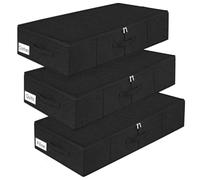 mepure Under Bed Storage Boxes - 3 Pack Foldable Underbed Storage Organisers with Lids, Sturdy Fabric Boxes with 3 Handles, Space Saving Storage Bags for Bedding, Quilts and Clothes - Black