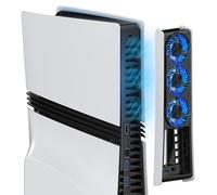 MEQI PS5 Pro Cooling Fan, PS5 Pro Accessories Upgraded Quiet Cooler Fan with Adjustable Speed and Auto On/Off, Efficient Cooling Station with LED Light & USB Hubs for Playstation 5 Pro Disc & Digital