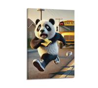 MEQKTQIMA Animal 3D Style Panda Chasing School Bus Artwork Decorative Painting Canvas Wall Posters And Modern Family Bedroom Decor 08x12inch(20x30cm)
