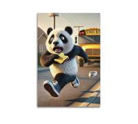 MEQKTQIMA Animal 3D Style Panda Chasing School Bus Artwork Decorative Painting Canvas Wall Posters And Modern Family Bedroom Decor 16x24inch(40x60cm)