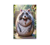 MEQKTQIMA Animal 3D Style Smiling Raccoon Artwork Decorative Painting Canvas Wall Posters And Modern Family Bedroom Decor 20x30inch(50x75cm)