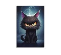 MEQKTQIMA Animal Cartoon Thunder Black Cat Decorative Painting Canvas Wall Posters And Modern Family Bedroom Decor 08x12inch(20x30cm)
