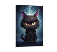MEQKTQIMA Animal Cartoon Thunder Black Cat Decorative Painting Canvas Wall Posters And Modern Family Bedroom Decor 08x12inch(20x30cm)