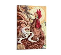 MEQKTQIMA Animal Chinese Trend Style Rooster Under Moon Artwork Decorative Painting Canvas Wall Posters And Modern Family Bedroom Decor 08x12inch(20x30cm)