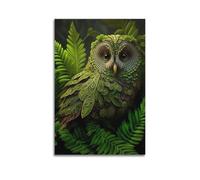 MEQKTQIMA Animal Fantasy Style Green Owl Among Ferns Artwork Decorative Painting Canvas Wall Posters And Modern Family Bedroom Decor 20x30inch(50x75cm)
