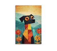 MEQKTQIMA Animal Geometric Style Dog By Flowers Artwork Decorative Painting Canvas Wall Posters And Modern Family Bedroom Decor 12x18inch(30x45cm)