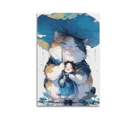 MEQKTQIMA Animal Hand Drawn Style Umbrella Cat Artwork Decorative Painting Canvas Wall Posters And Modern Family Bedroom Decor 12x18inch(30x45cm)