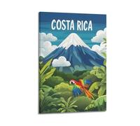 MEQKTQIMA Animal Landscape Cartoon Costa Rica Parrot Volcano Decorative Painting Canvas Wall Posters And Modern Family Bedroom Decor 12x18inch(30x45cm)