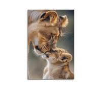MEQKTQIMA Animal Realistic Style Lioness And Cub Artwork Decorative Painting Canvas Wall Posters And Modern Family Bedroom Decor 08x12inch(20x30cm)