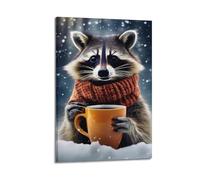 MEQKTQIMA Animal Realistic Style Winter Raccoon Artwork Decorative Painting Canvas Wall Posters And Modern Family Bedroom Decor 08x12inch(20x30cm)
