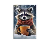MEQKTQIMA Animal Realistic Style Winter Raccoon Artwork Decorative Painting Canvas Wall Posters And Modern Family Bedroom Decor 12x18inch(30x45cm)