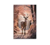MEQKTQIMA Animal Snowy Forest Deer Artwork Decorative Painting Canvas Wall Posters And Modern Family Bedroom Decor 08x12inch(20x30cm)