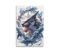 MEQKTQIMA Animal Surreal Style Fierce Shark Artwork Decorative Painting Canvas Wall Posters And Modern Family Bedroom Decor 20x30inch(50x75cm)