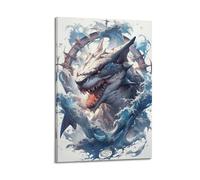 MEQKTQIMA Animal Surreal Style Fierce Shark Artwork Decorative Painting Canvas Wall Posters And Modern Family Bedroom Decor 24x36inch(60x90cm)