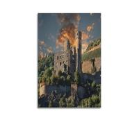MEQKTQIMA Architecture Landscape Flame Cloud Castle Ruin Vineyard Scene Decorative Painting Canvas Wall Posters And Modern Family Bedroom Decor 16x24inch(40x60cm)