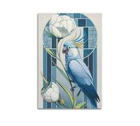 MEQKTQIMA Art Nouveau Style Blue Parrot Decorative Painting Canvas Wall Posters And Modern Family Bedroom Decor 12x18inch(30x45cm)