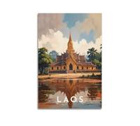 MEQKTQIMA Buddhist Landscape Laos Golden Temple Architecture Scene Decorative Painting Canvas Wall Posters And Modern Family Bedroom Decor 20x30inch(50x75cm)