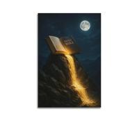 MEQKTQIMA Christian Poster Magical Style Holy Bible With Golden Stream Decorative Painting Canvas Wall Posters And Modern Family Bedroom Decor 08x12inch(20x30cm)