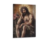 MEQKTQIMA Christian Poster Oil Style Wounded Jesus With Roses Decorative Painting Canvas Wall Posters And Modern Family Bedroom Decor 16x24inch(40x60cm)