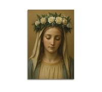 MEQKTQIMA Christian Poster Realistic Style Mary With Flower Crown Decorative Painting Canvas Wall Posters And Modern Family Bedroom Decor 08x12inch(20x30cm)