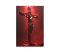 MEQKTQIMA Christian Poster Red Style Crucified Jesus Decorative Painting Canvas Wall Posters And Modern Family Bedroom Decor 12x18inch(30x45cm)