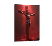 MEQKTQIMA Christian Poster Red Style Crucified Jesus Decorative Painting Canvas Wall Posters And Modern Family Bedroom Decor 12x18inch(30x45cm)