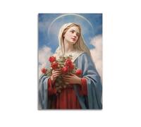MEQKTQIMA Christian Poster Romantic Style Mary With Red Roses Decorative Painting Canvas Wall Posters And Modern Family Bedroom Decor 08x12inch(20x30cm)