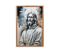 MEQKTQIMA Christian Poster Sketch Style Jesus With Geometric Halo Decorative Painting Canvas Wall Posters And Modern Family Bedroom Decor 16x24inch(40x60cm)
