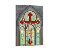 MEQKTQIMA Christian Poster Stained Glass Style Jesus On Cross Decorative Painting Canvas Wall Posters And Modern Family Bedroom Decor 20x30inch(50x75cm)