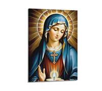 MEQKTQIMA Christian Poster Stained Glass Style Mary With Candle Decorative Painting Canvas Wall Posters And Modern Family Bedroom Decor 16x24inch(40x60cm)