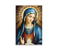 MEQKTQIMA Christian Poster Stained Glass Style Mary With Candle Decorative Painting Canvas Wall Posters And Modern Family Bedroom Decor 12x18inch(30x45cm)