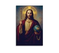 MEQKTQIMA Christian Poster Traditional Style Jesus With Scepter And Globe Decorative Painting Canvas Wall Posters And Modern Family Bedroom Decor 12x18inch(30x45cm)
