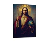 MEQKTQIMA Christian Poster Traditional Style Jesus With Scepter And Globe Decorative Painting Canvas Wall Posters And Modern Family Bedroom Decor 24x36inch(60x90cm)