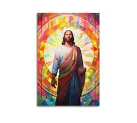 MEQKTQIMA Christian Poster Vibrant Stained Glass Style Jesus Decorative Painting Canvas Wall Posters And Modern Family Bedroom Decor 20x30inch(50x75cm)