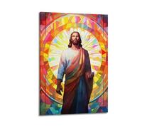 MEQKTQIMA Christian Poster Vibrant Stained Glass Style Jesus Decorative Painting Canvas Wall Posters And Modern Family Bedroom Decor 16x24inch(40x60cm)