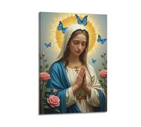 MEQKTQIMA Christian Poster Vivid Style Mary Praying With Butterflies Decorative Painting Canvas Wall Posters And Modern Family Bedroom Decor 08x12inch(20x30cm)