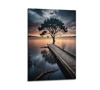 MEQKTQIMA Landscape Lakeside Lone Tree Dusk Nature Scene Decorative Painting Canvas Wall Posters And Modern Family Bedroom Decor 16x24inch(40x60cm)