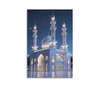 MEQKTQIMA Religious Architecture Art Style White Mosque Night View Decorative Painting Canvas Wall Posters And Modern Family Bedroom Decor 24x36inch(60x90cm)
