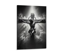 MEQKTQIMA Religious Christian Crucified Jesus Black And White Art Decorative Painting Canvas Wall Posters And Modern Family Bedroom Decor 12x18inch(30x45cm)